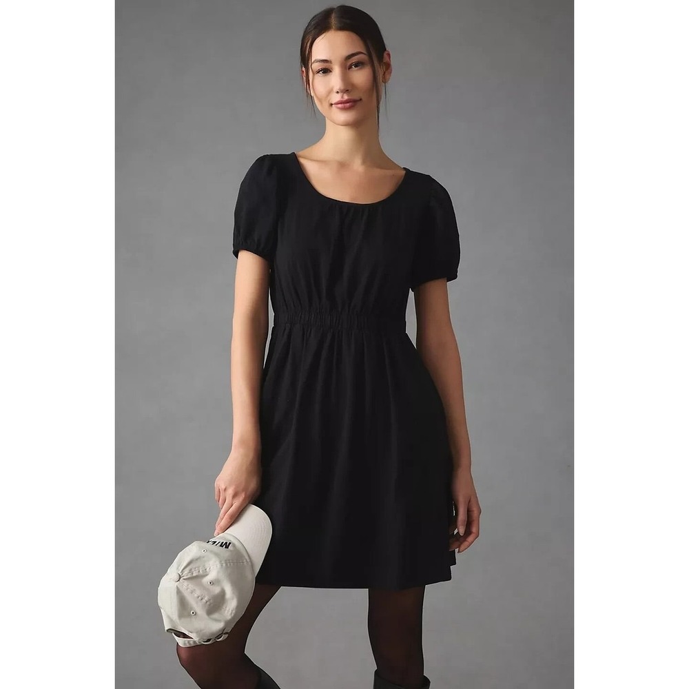 Daily Practice Anthropologie Cap Sleeve‎ Mini Dress Medium Black Slub Cotton